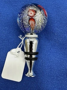Hand Blown Art Glass Round Ball Wine Bottle Stopper Murano Style - Picture 1 of 7