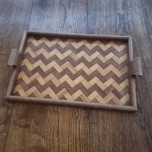 Vintage Parquetry Wooden Tray Inlaid Wooden Serving Tray Mid Century Retro - Picture 1 of 4
