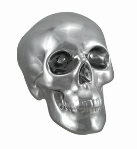 Scratch & Dent Silver Finished Ceramic Human Skull Money Bank - Picture 1 of 5