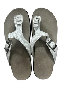 SAS Sanibel Sandals Womens 8.5 M White Leather Croc Print Thong Comfort Casual - Picture 1 of 9