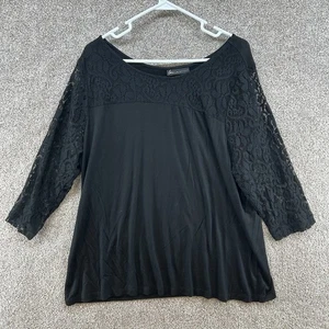 Lane Bryant Women's Blouse Size 18/20 Black Floral Lace Overlay Sleeves Pullover - Picture 1 of 10