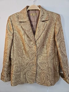 NWOT Kasper Women's Sequined Gold Blazer Size 10 Jacquard Print Rhinestone... - Picture 1 of 9