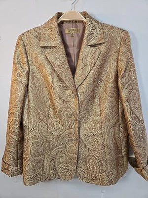 NWOT Kasper Women's Sequined Gold Blazer Size 10 Jacquard Print Rhinestone... - Image 1 of 4