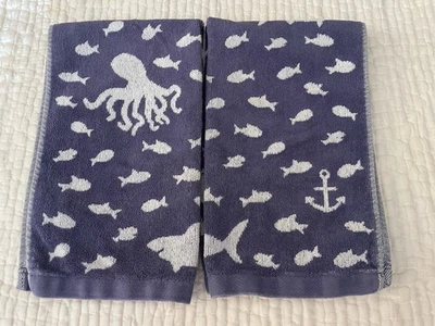Набор из 2 винтажных детских полотенец для рук Pottery Barn с двусторонним принтом Sea Creature - Изображение 1 из 4