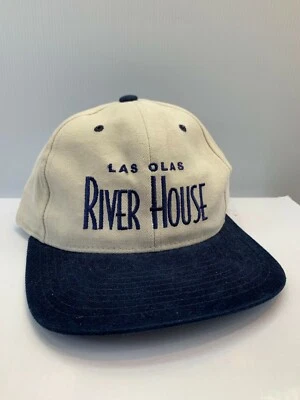 Las Olas River House Beige Baseball Cap Hat Navy Blue Back Strapback  - Image 1 of 3