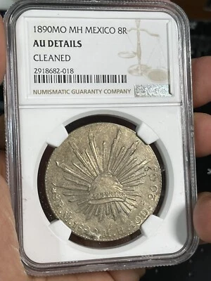 1890 Mexico 8 Reals Coin NGC AU Cleaned - Image 1 of 4