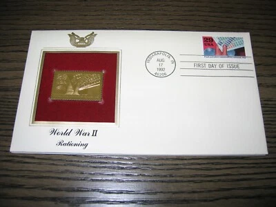 1992 WWII Rationing World War II Gold Replicas Stamp FDC Golden Cover - Image 1 of 3