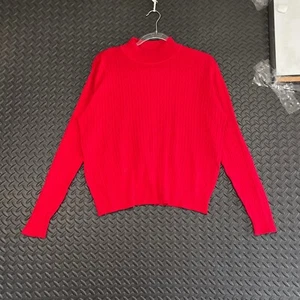 Composition New York Red Cable Knit Turtle Neck Pullover Silk Sweater Women's L - Picture 1 of 8