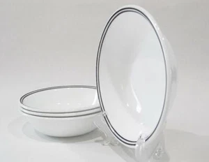 4 Corelle CITY BLOCK 10-oz Dessert Fruit BOWLS *Double Black Band Striped Rim - Picture 1 of 2