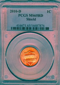 2010-D Lincoln Shield cent Graded MS65 RD by PCGS - Picture 1 of 3