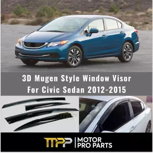 For Honda Civic Sedan 12-15 Mugen Style Window Visors WInd Guard Weather Shields - Foto 1 di 11