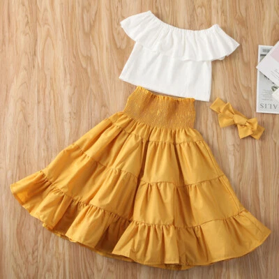 3Pcs Toddler Baby Girls Outfits T shirt Tops+ Long Dress Kids Party Clothes Set - Изображение 1 из 4