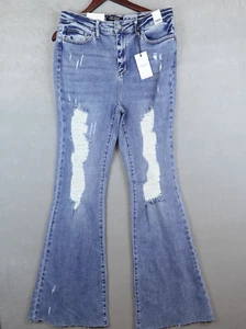 NWT Judy Blue Flare Jeans High Waist Destroyed Sz 13/31 Light Blue Raw Hem New - Picture 1 of 10