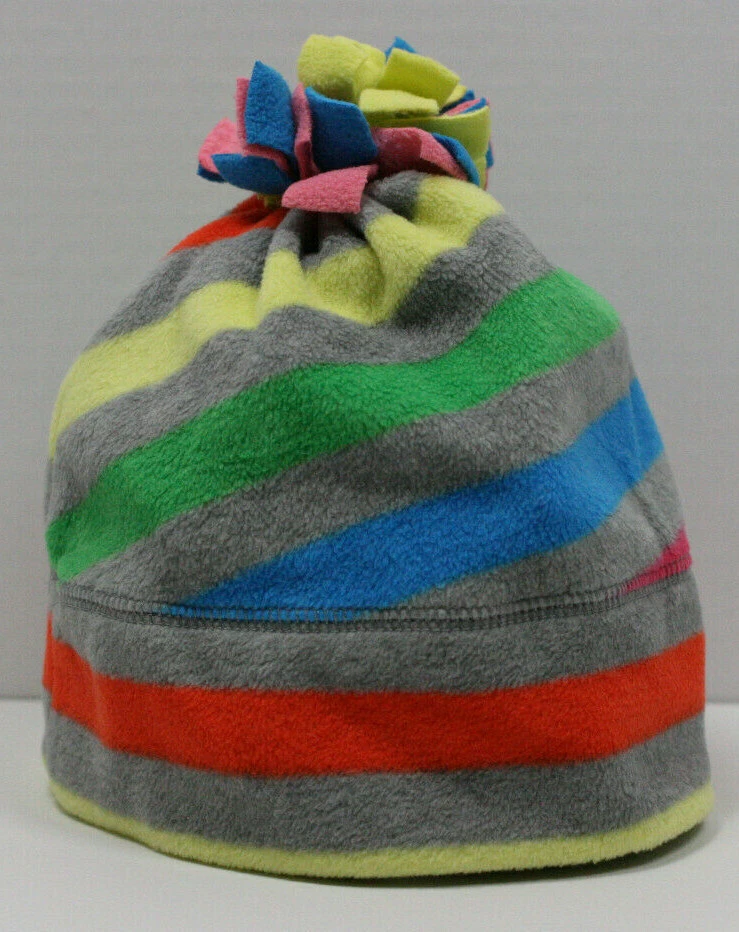GYMBOREE NIÑAS TALLA MEDIANA GRIS TEJIDO SOMBRERO POLAR RAYAS Azul Naranja Amarillo En muy buen estado Foto 1 de 4