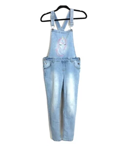 CAT & JACK GIRLS EMBROIDERED UNICORN OVERALLS SUPER STRETCH,SZ.XL (14-16) BlLUE - Picture 1 of 9