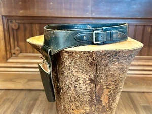 Vintage Black Leather Gun Belt and Holster with Brass Hunter Buttons - Picture 1 of 6