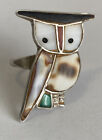 Vintage Zuni Owl Ring Mosaic Inlay Turquoise Coral Onyx And Tortoise Shell