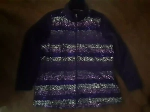 Quacker Factory Purple Velour Sequined & Lace Collared Zip Jacket Size L NWOT - Picture 1 of 4