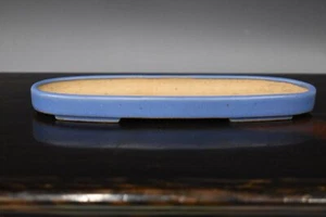 Japanese Bonsai Pot Tokoname REIHO 8.6"(21.9cm) Blue Glazed Oval L342 - Picture 1 of 7