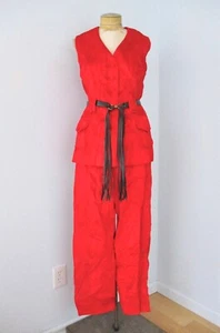 Vtg 60s 70s red velvet cord 3-pc vest jacket wide leg suit summer of love 12 - Picture 1 of 17