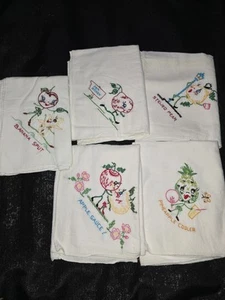 Vintage Handmade Anthropomorphic Vegetable Tea Towel Set Of 5 Apple Jam... - Picture 1 of 17