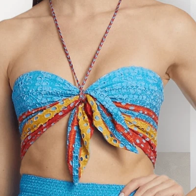 Alice & Olivia Liva Halter Crop Top Tie Around Neck  Boho Festival Bra Colorful - Image 1 of 4