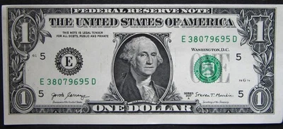 2017A $1 (ONE DOLLAR) - NOTE - WIDE & NARROW MARGINS - SEE REVERSE - ERROR - Image 1 of 2