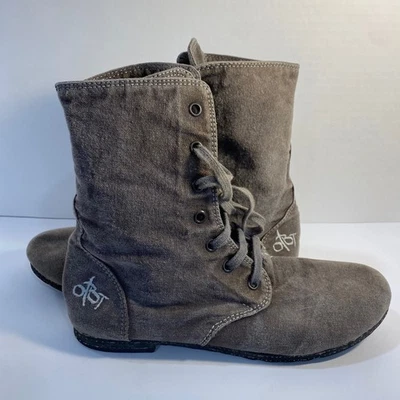 OTBT серый холст шнурует вверх боя ботинки женщин размер 9 плоская подошва повседневный - Изображение 1 из 4