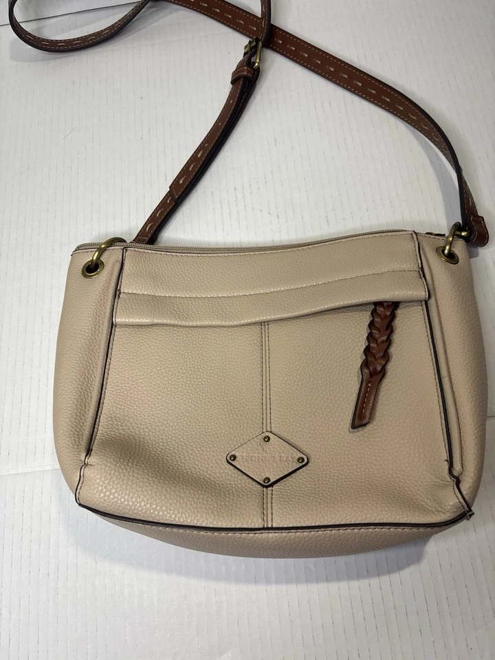 St John’s Bay Genuine Pebble Leather Tan Crossbody Bag with Braided Detail - Изображение 1 из 4