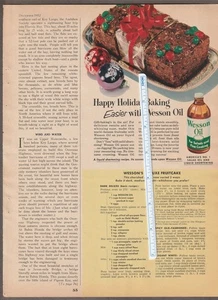Vintage 1952 WESSEN OIL Magazine AD ~ Receta de pastel de frutas de Navidad - Imagen 1 de 1