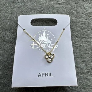 Disney Mickey Icon Birthstone Swarovski Crystal Gold Tone April  Necklace - Picture 1 of 3