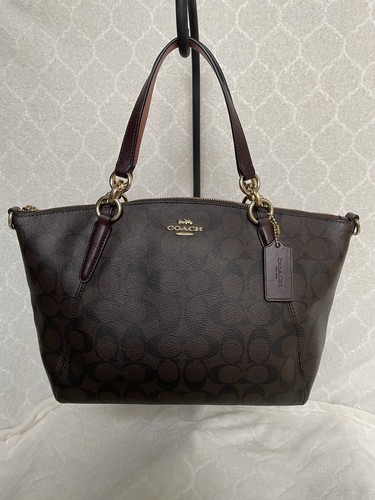 Borsa Coach piccola firmata Kelsey borsa a mano rivestita in tela pelle marrone sangue di bue