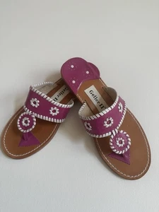 Geller II Pink White Leather Sandals Boho Kolhapuri Toe Ring Flats Size 8 - Picture 1 of 5