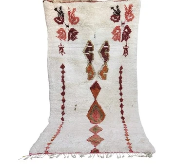 Vintage Handmade Moroccan Berber Wool Rug Brown Geometric Design Fringe Carpet - Image 1 of 4