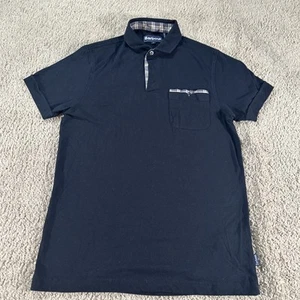 Barbour Polo Shirt Adult Small Black Corpatch Plaid Trim Performance Portugal - Afbeelding 1 van 16
