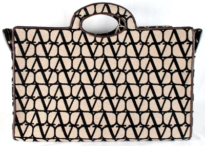 VALENTINO $2700 коричневый туалет ICONOGRAPHE холст и кожа LA TROISIEME сумка с короткими ручками - Изображение 1 из 4