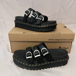 DR. MARTENS Blaire Womens Black Leather Slide Slip On Sandals Size 8 Worn Once - Picture 1 of 5