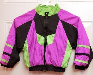 JumpShot NYLON JACKET Youth Medium colorblock neon green purple black lined 90s - Picture 1 of 5