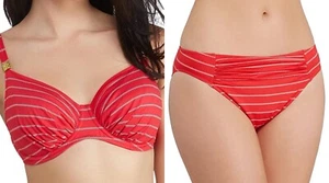 Fantasie Ravello Bikini Set Size 32D S 10 12 Full Cup Top Brief Rouge Red White - Picture 1 of 12