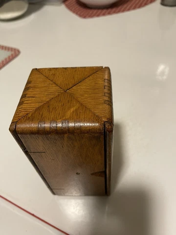 Vintage Patented 1889 Singer Sewing Folding Oak Puzzle Box Incomplete Set Cover