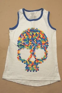 Boys Tank Top WHITE Blue Trim SKULL Colorful Hexigon Dots SIZE XS S M L XL XXL - Picture 1 of 1