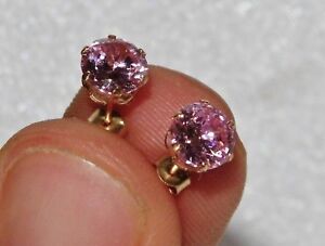 9ct Gold 1.00CT Pink Topaz Ladies Single Stone Stud Earrings -