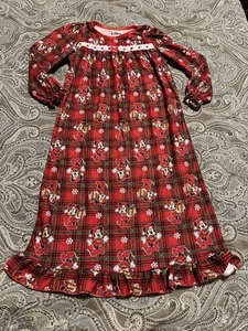 Disney Minnie Mouse Flannel Nightgown Girls Size 6 Plaid Long Sleeve PJ Ruffle - Picture 1 of 4