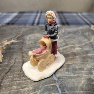 Vtg Christmas Figurine Woman With Baby Stroller - Picture 1 of 3