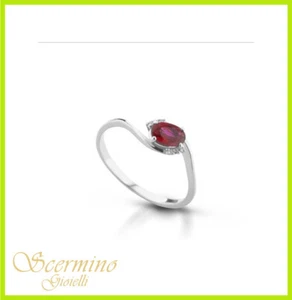 ANELLO IN ORO BIANCO 18K CON VERO RUBINO E DIAMANTI NATURALI CERTIFICATO - Picture 1 of 4