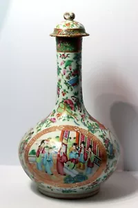 Antique Chinese Bottle Vase Rose Medallion - Picture 1 of 15