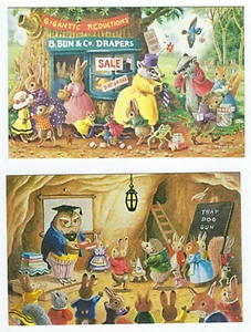 VINTAGE  POSTCARDS BY THE ARTIST RACEY HELPS MEDICI SET OF 2 - Picture 1 of 1