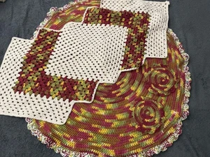 Handmade crocheted table cover table runner coaster set Vintage READ MORE - Picture 1 of 24