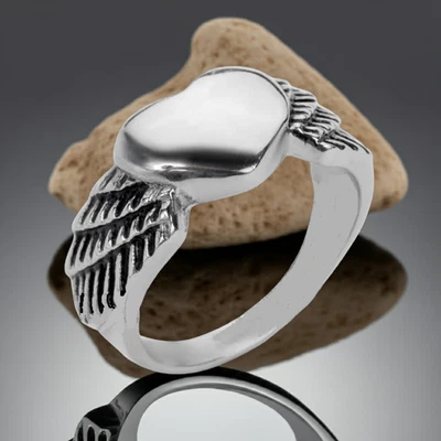 Anel feminino coração alado aço inoxidável 138 - Imagem 1 de 4