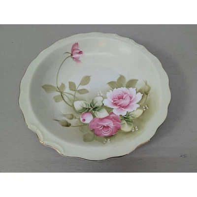 Plato floral para servir rosas pintadas a mano Lefton borde festoneado #4579 Japón 9" Foto 1 de 4
